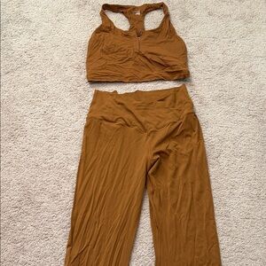 Aerie OFFLINE Mustard Brown Two-Piece Lounge Set - Tank & Wide Leg Pants